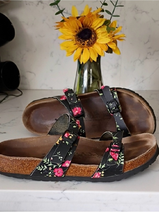 Birkenstock Shoes - Birkenstock Black Floral Double-Strap Sandals